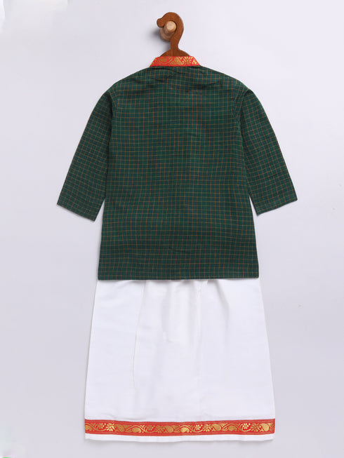 Infant Boy's Green Cotton Kurta And Mundu Set For Infants.