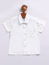 Infant Boy's White Viscose Shirt, Mundu And Dupatta Set.