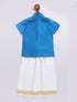 Infant Boy's Turquoise Viscose Shirt,Mundu And Dupatta Set.