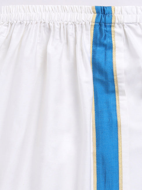 Infant Boy's Turquoise Viscose Shirt,Mundu And Dupatta Set.