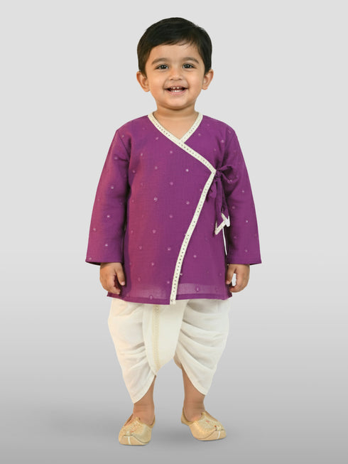 Boy's Purple Kurta And Dhoti Set