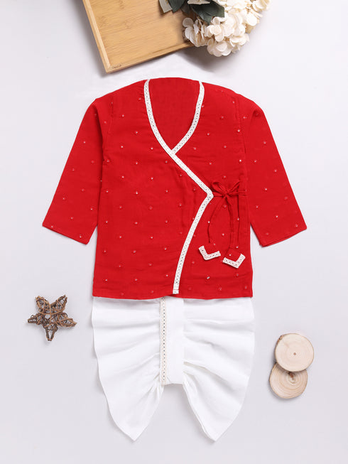 Boy's Red Kurta And Dhoti Set
