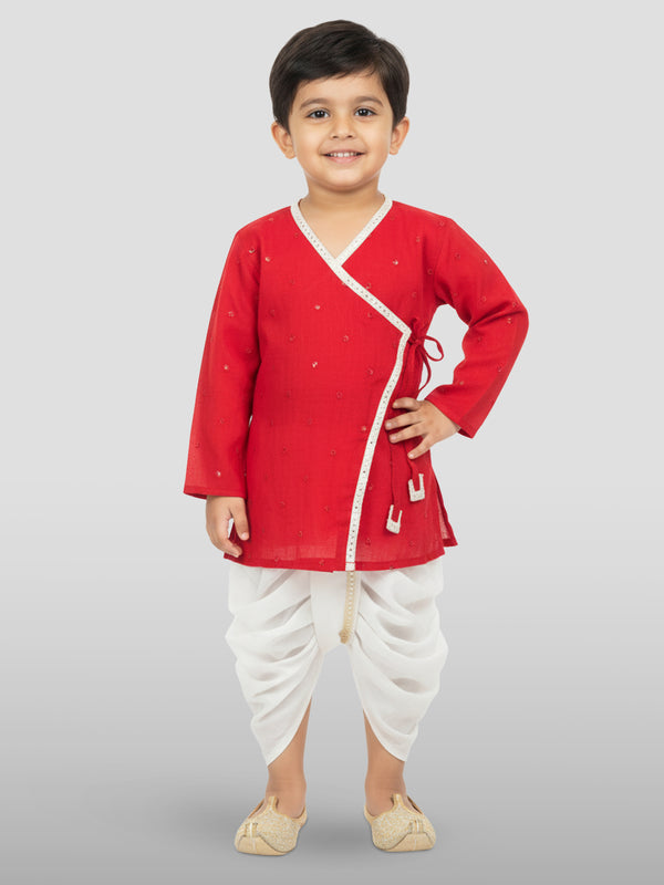 Boy's Red Kurta And Dhoti Set