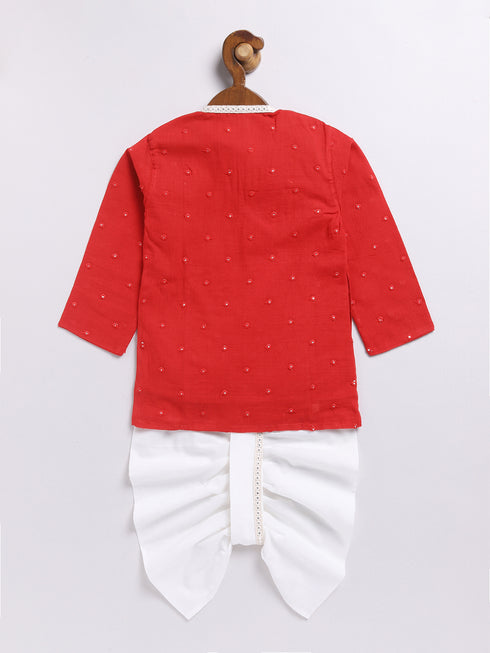 Boy's Red Kurta And Dhoti Set