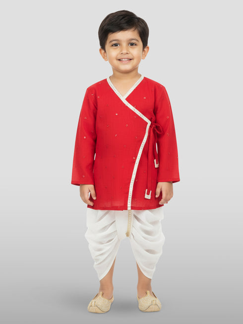 Boy's Red Kurta And Dhoti Set