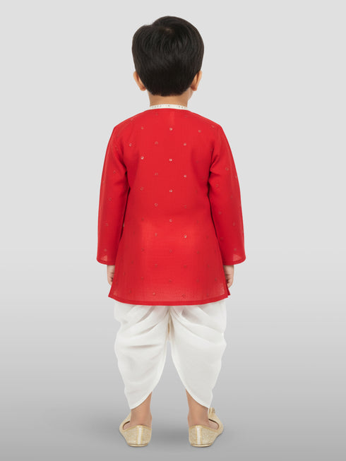 Boy's Red Kurta And Dhoti Set