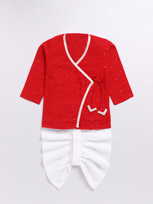 Boy's Red Kurta And Dhoti Set