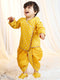 Boys Mustard Viscose Jacquard Kurta Dhoti Set with Floral Pattern