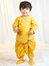 Boys Mustard Viscose Jacquard Kurta Dhoti Set with Floral Pattern