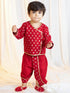 Boys Red Viscose Jacquard Kurta Dhoti Set with Floral Pattern