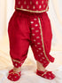 Boys Red Viscose Jacquard Kurta Dhoti Set with Floral Pattern