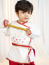 Boys White Fine Satin Kurta Dhoti Set with Flute & Belt