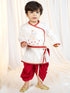 Boys White Fine Satin Kurta Dhoti Set with Flute & Belt