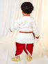 Boys White Fine Satin Kurta Dhoti Set with Flute & Belt