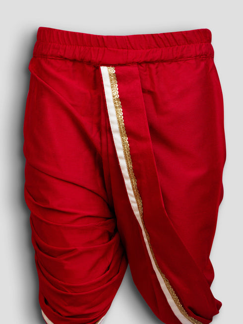 Boys White Fine Satin Kurta Dhoti Set with Flute & Belt