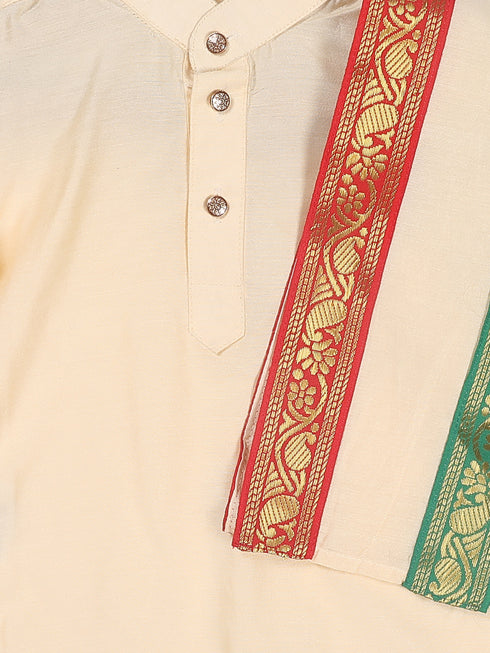 Boy's Gold-Toned Kurta With Dhoti Pants & With Dupatta