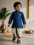Boys Navy Blue Cotton-Silk Embroidered Kurta Dhoti Set