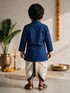 Boys's Navy Blue Cotton-Silk Embroidered Thigh Length Kurta And Dhoti Set