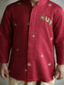 Boys's Maroon Cotton-Silk Embroidered Thigh Length Kurta And Dhoti Set