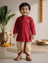Boys's Maroon Cotton-Silk Embroidered Thigh Length Kurta And Dhoti Set