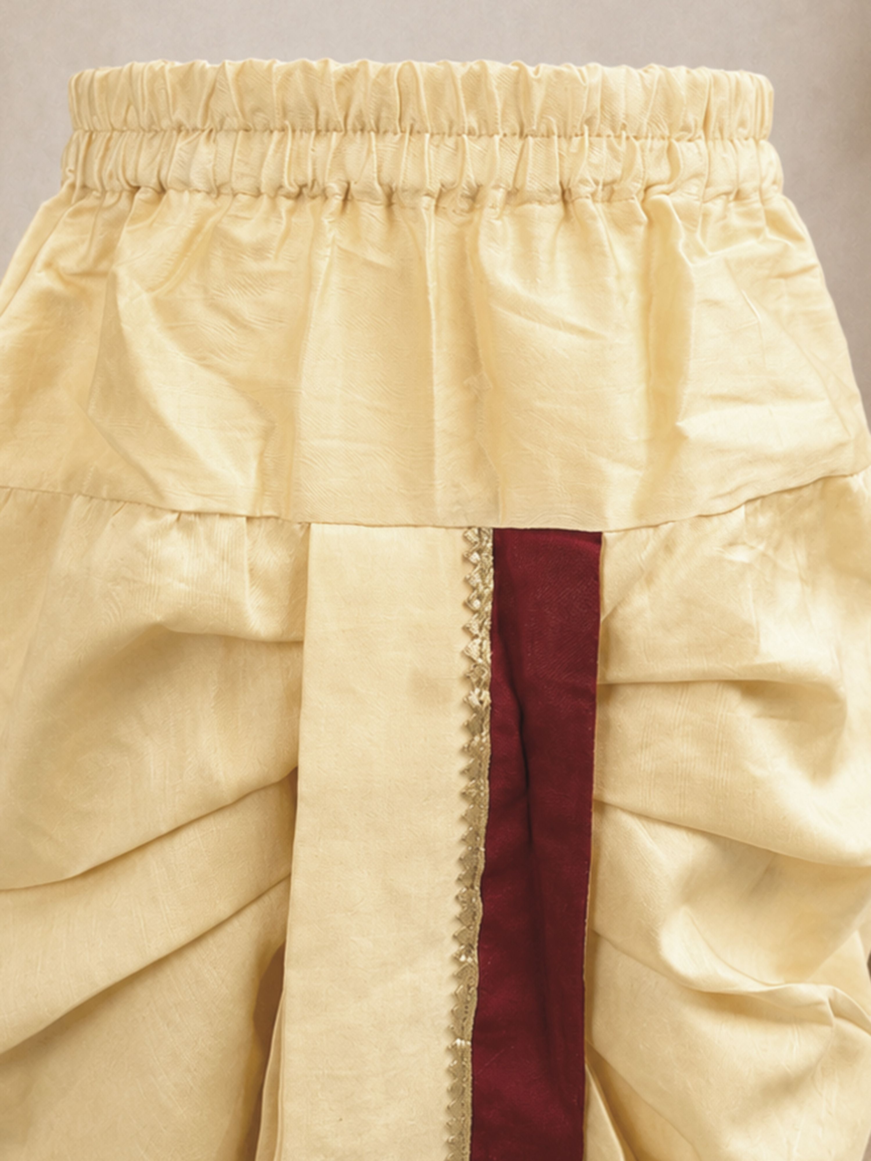 Boys's Maroon Cotton-Silk Embroidered Thigh Length Kurta And Dhoti Set
