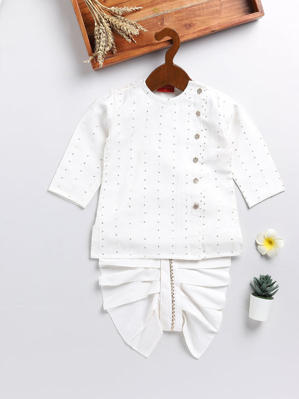 Sishu Boy's White Embellished Angrakha Kurta Dhoti Set