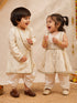 Girl's' Cream Kurta Pant Set