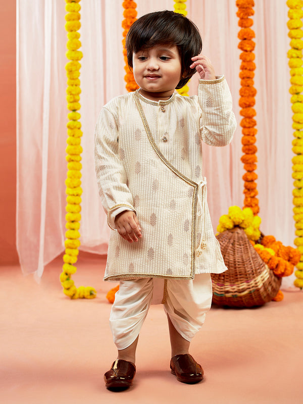 Infant Boy's Cream Silk Blend Kurta And Dhoti Set