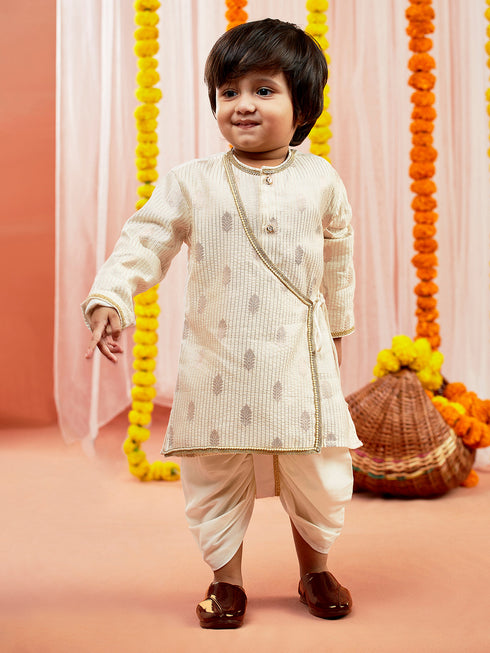 Infant Boy's Cream Silk Blend Kurta And Dhoti Set