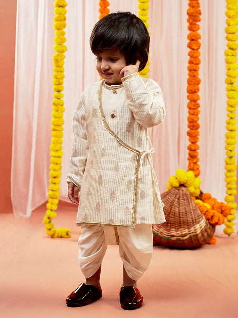 Infant Boy's Cream Silk Blend Kurta And Dhoti Set