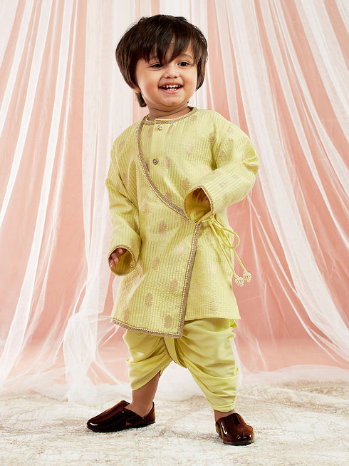 Infant Boy's Mint Green Silk Blend Kurta And Dhoti Set