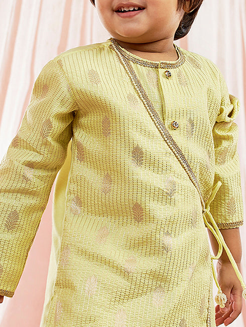 Infant Boy's Mint Green Silk Blend Kurta And Dhoti Set