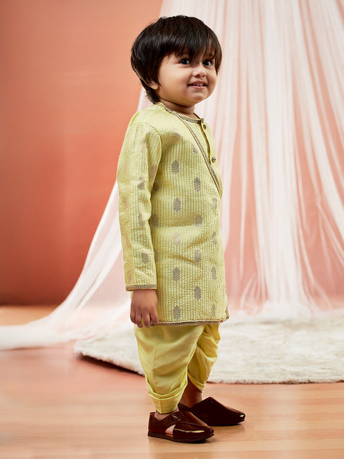 Infant Boy's Mint Green Silk Blend Kurta And Dhoti Set