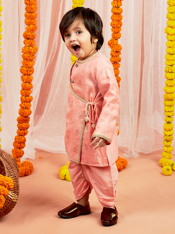 Infant Boy's Pink Silk Blend Kurta And Dhoti Set