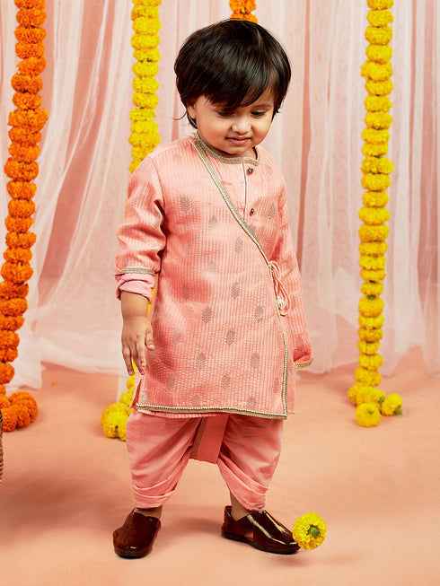 Infant Boy's Pink Silk Blend Kurta And Dhoti Set