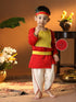 Infant Boy's Red And Cream Silk Blend Kurta And Dhoti Set