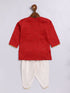 Infant Boy's Red And Cream Silk Blend Kurta And Dhoti Set