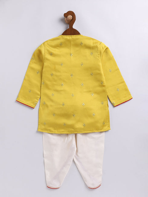 Infant Boy's Yellow And Cream Silk Blend Kurta And Dhoti Set
