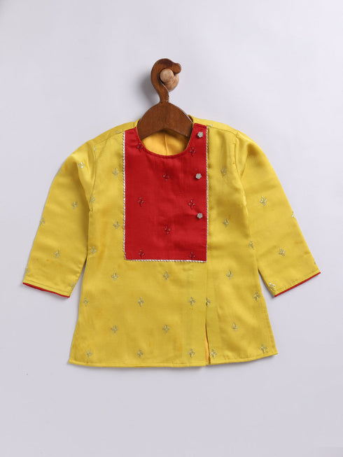 Infant Boy's Yellow And Cream Silk Blend Kurta And Dhoti Set