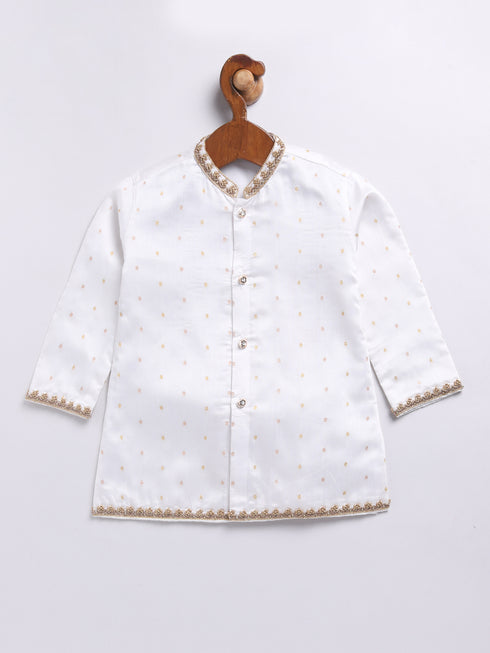 Infant Boy's White Chanderi Silk Kurta And Dhoti Set