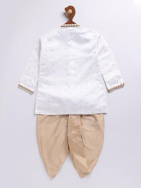 Infant Boy's White Chanderi Silk Kurta And Dhoti Set