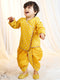 Boys Mustard Viscose Jacquard Kurta Dhoti Set with Floral Pattern
