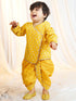 Boys Mustard Viscose Jacquard Kurta Dhoti Set with Floral Pattern