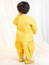 Boys Mustard Viscose Jacquard Kurta Dhoti Set with Floral Pattern