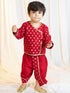 Boys Red Viscose Jacquard Kurta Dhoti Set with Floral Pattern
