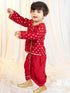 Boys Red Viscose Jacquard Kurta Dhoti Set with Floral Pattern