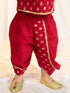 Boys Red Viscose Jacquard Kurta Dhoti Set with Floral Pattern