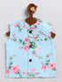 Boy's Aqua Blue Floral Printed Nehru Jacket