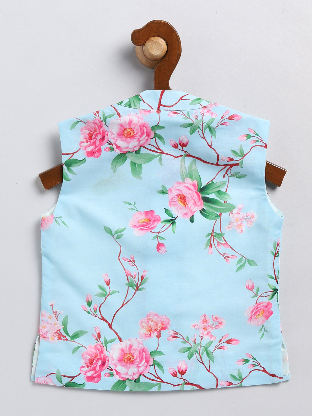 Boy's Aqua Blue Floral Printed Nehru Jacket