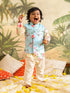 Boy's' Jacket With Yellow Floral Printed Cotton Kurta Pyjama Set